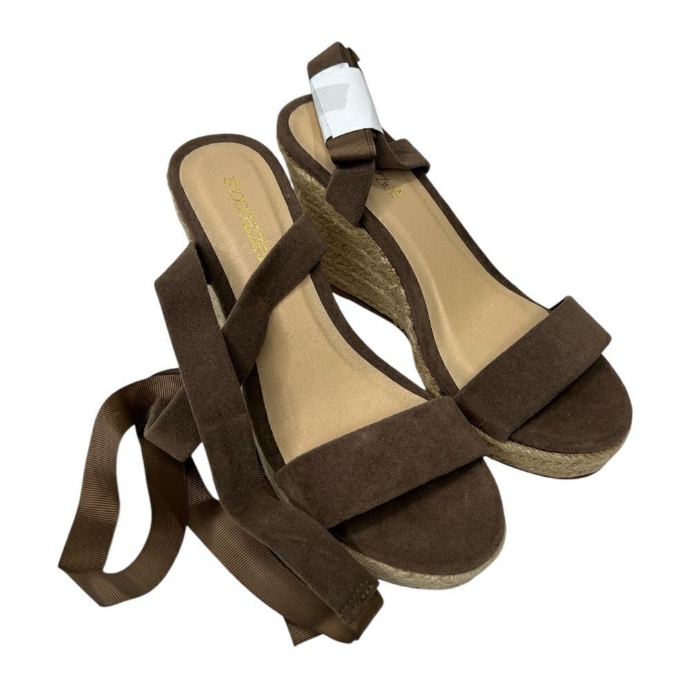 Shoedazzle‎ Brown FauxSuede Wedge Sandals Espadrilles Sz 7.5 NEW